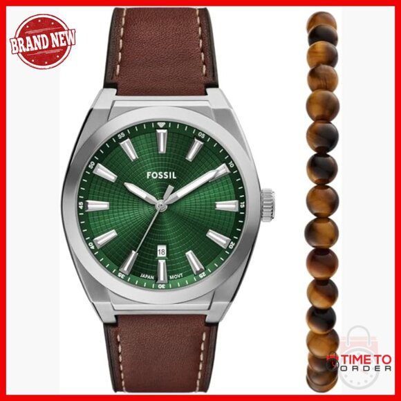 Men's Stainless Steel Quartz Watch 42mm Leather Strap Water Resistant